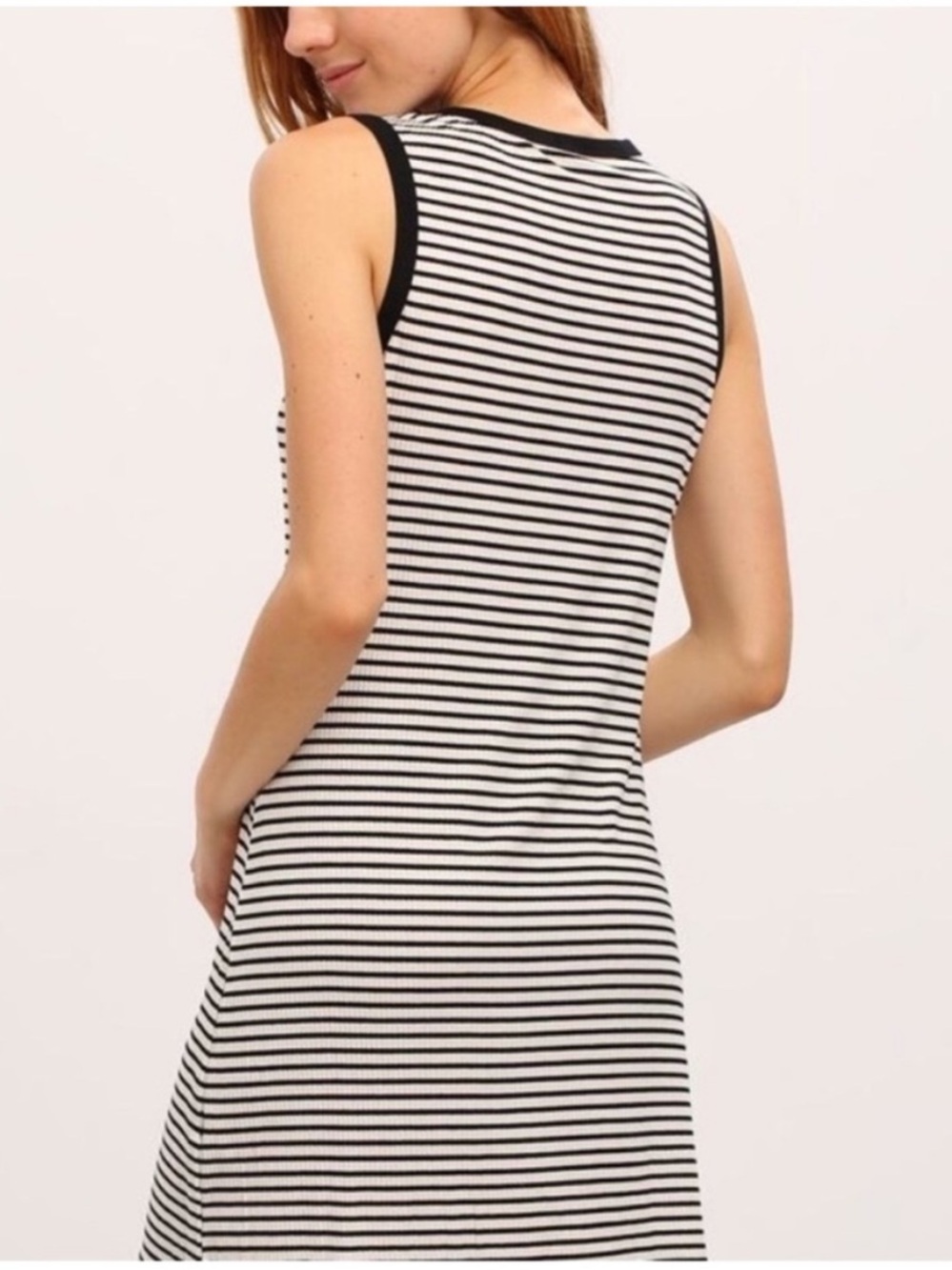 Everleigh Black White Stripe Knit Hi-Lo Shift Dress. XS. NWT.